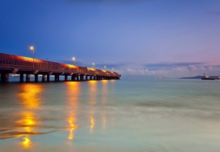 Pier at night - nature, night, pier, lights