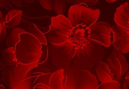 glowing red flowers - nature, flowers, petals, red