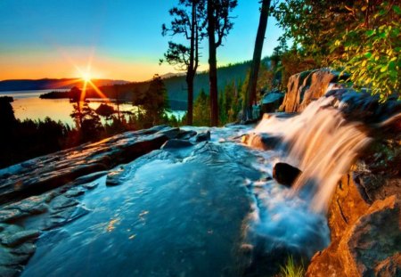 Water stream at sunrise