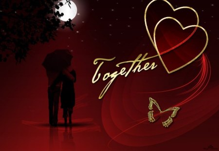 together forever - moon, butterfly, hearts, couple