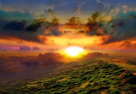 Sunny Hills - heaven, pretty, fantastic, amazing, great, stunning, nice, outstanding, super, sunny hills, sky, sun, clouds, abstract, beautiful, sunshine, wonderful, marvellous, picture, awesome, skyphoenixx1, adorable, grassland, wallpaper