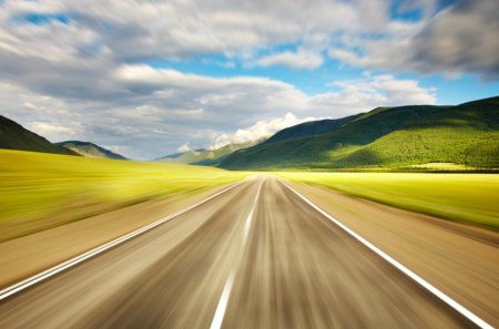 speed! - highway, mountains, clouds, speed