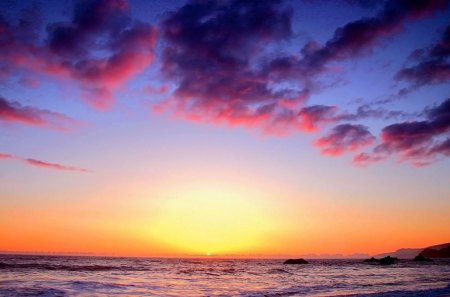 glorious sunset - horizon, sunset, sea, clouds