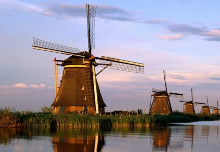 windmill scenery - nature, water, sky, windmill