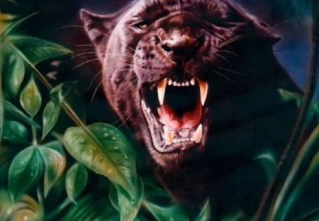 black panther - fangs, panther, wild, cat