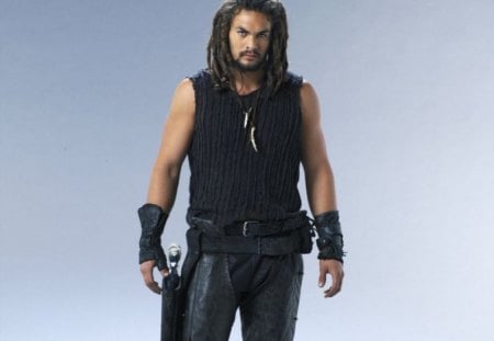 Jason Momoa - male, handsome, black dress, long curly hair, actor, great body