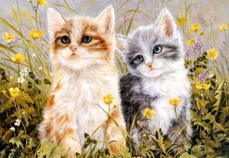 lovely kittens - pets, flowers, cute, cats