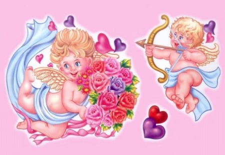 shot full of love - flowers, fantasy, bow n arrow, angels