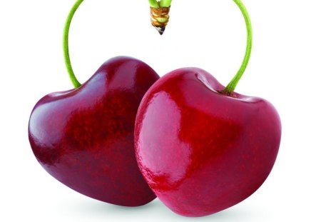 Cherry love - cherries, love, two, heart shapped, red