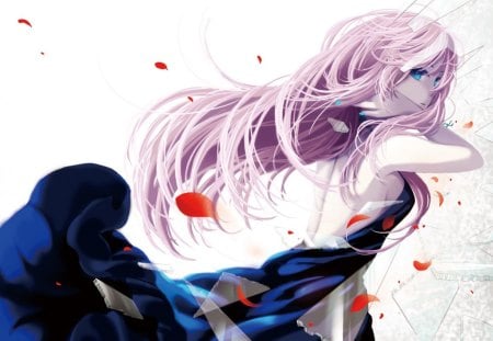 Megurine Luka - vocaloid, flower petals, dress, megurine luka, long hair, pink hair