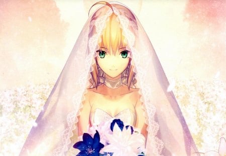 Saber - saber, fate, stay, bride, blonde, flower