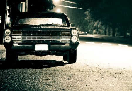 night car - road, night, car, chevy