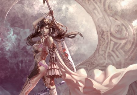 Warrior - girl, fantasy, pink, warrior