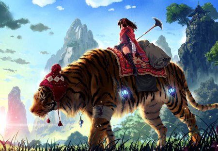 Tiger - abstract, girl, fantasy, anime