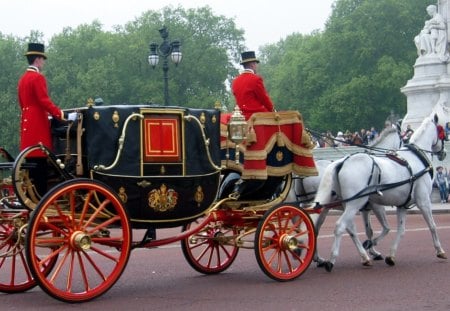 Carriage during  London Vacation - white, horses, red, photography, carriage, black