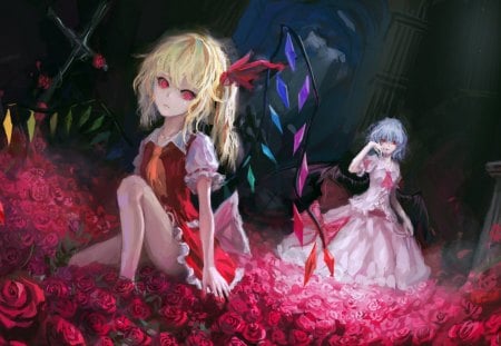 Saccubus Sister - anime, flandre, girl, saccubus, touhou, sister, classic, new, wall, remilia