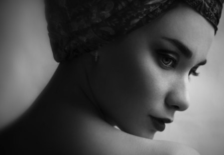 You Reached Deep - woman, face, portrait, eyes, think, beautiful, black and white, feel