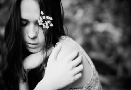 A Special Wish - woman, feeling, think, black and white, alone, portrait, beautiful, wish, feel