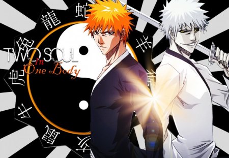 Ichigo & Hollow Ichigo - anime, soul reaper, bleach, hollow