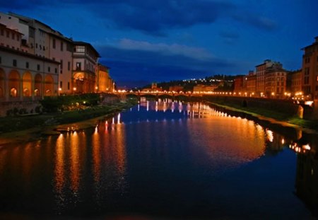 Florencia night - italy, city, lights, reflection