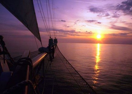 Sunset at Sea - ocean, nature, sunset, boat