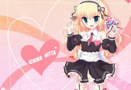 Ichika Nitta - yellow, ichika nitta, pink, anime, kisaragi gold star, anime girl, black