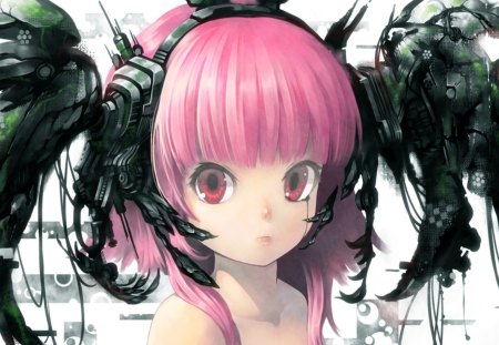 Anime - anime, headphones, pink, mecha