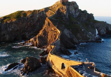 natural coastal bridge euskadi spain - houses, wallpaper, mountains, rocks, coast, oceans, tourists, architecture, bridge, new