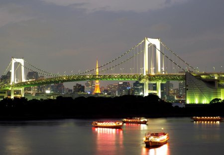 skyline - night, sky, bridges, lights