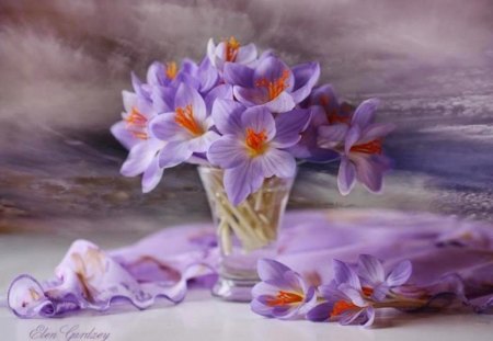 Lavender Lillies - purple, art, lily, soft, photography, pastel, still life, vase