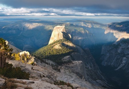 half dome from above - valley, half dome, forest, mountain