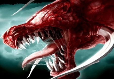 a angry red dragon - fantasy, teeth, dragon, red