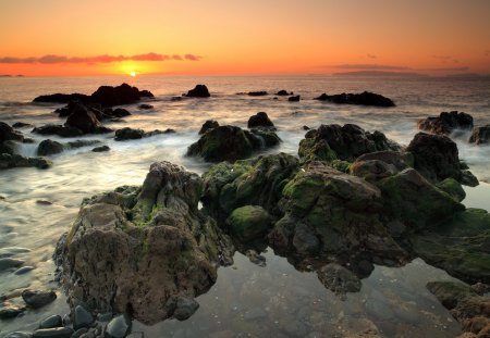 Peaceful - water, peaceful, beach, rocks