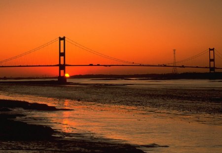 Sunset - nature, sunset, bridge, severn