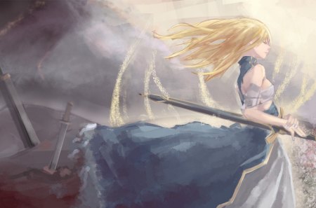 Saber - saber, anime, female, dress, sword, long hair, weapon, fate stay night, fsn