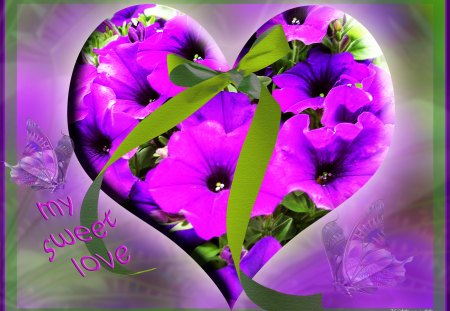 ♥ Purple Flower Heart ♥ - flowers, purple flowers, heart, purple, purple heart