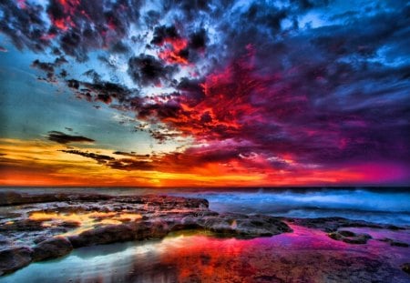 Sunset - sky, sunset, ocean, nature, colorful