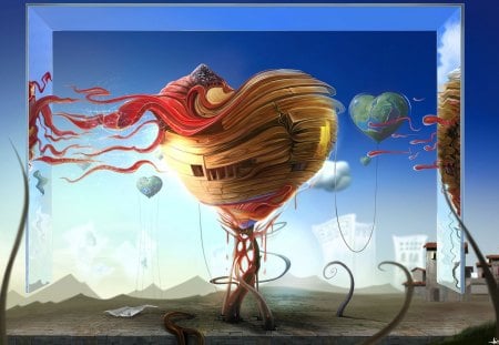 Heart Home - artistic, widescreen, cgi, heart, planet, painting, skt, earth