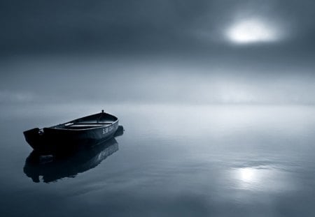 In Silence - lake, night, silence, boat