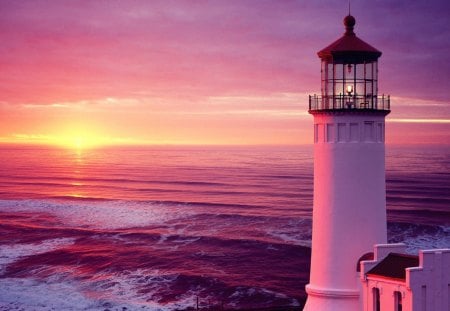 Lighthouse - sea, sumset, architecture, lighthouse