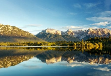 beautiful lake in barmsee bavaria germany - lake, house, forest, mountains