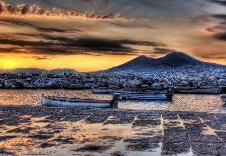 Senset - lake, sunset, nature, boat