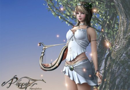 rappelz wallpaper - girl, harp, beauty, tree