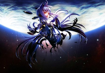 Kos-Mos - kos mos, long hair, purple hair, space, xenosaga, anime, globe, planet, kos-mos