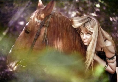 the girl with the horse - girl, nice, horse, romantic