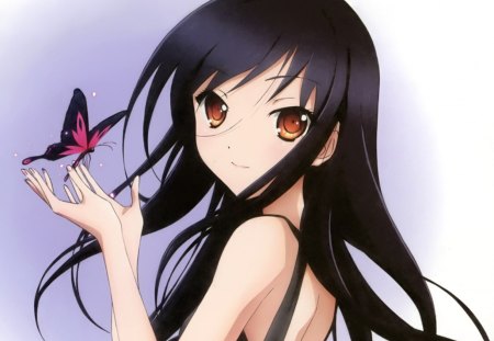 Anime Butterfly Girl - anime, butterfly, girl, hair