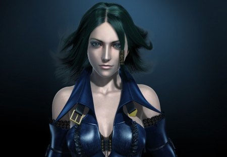 Alicia - realistic, plain background, female, bullet witch, cg, green eyes, games, alicia, video games, green hair, xbox