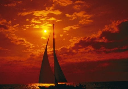 Sailboat sunset - sailboat, sunset, boats, beautiful