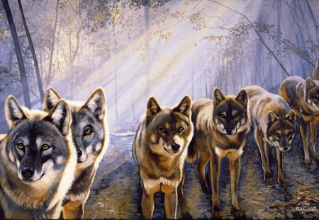 Wolfpack - dust, painting, predators, artwork