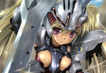 Source Request - long hair, knight, fenale, anime girl, original, source request, armor, cute girl, anime warrior, tagme, blonde hair, anime, sword, purple eyes